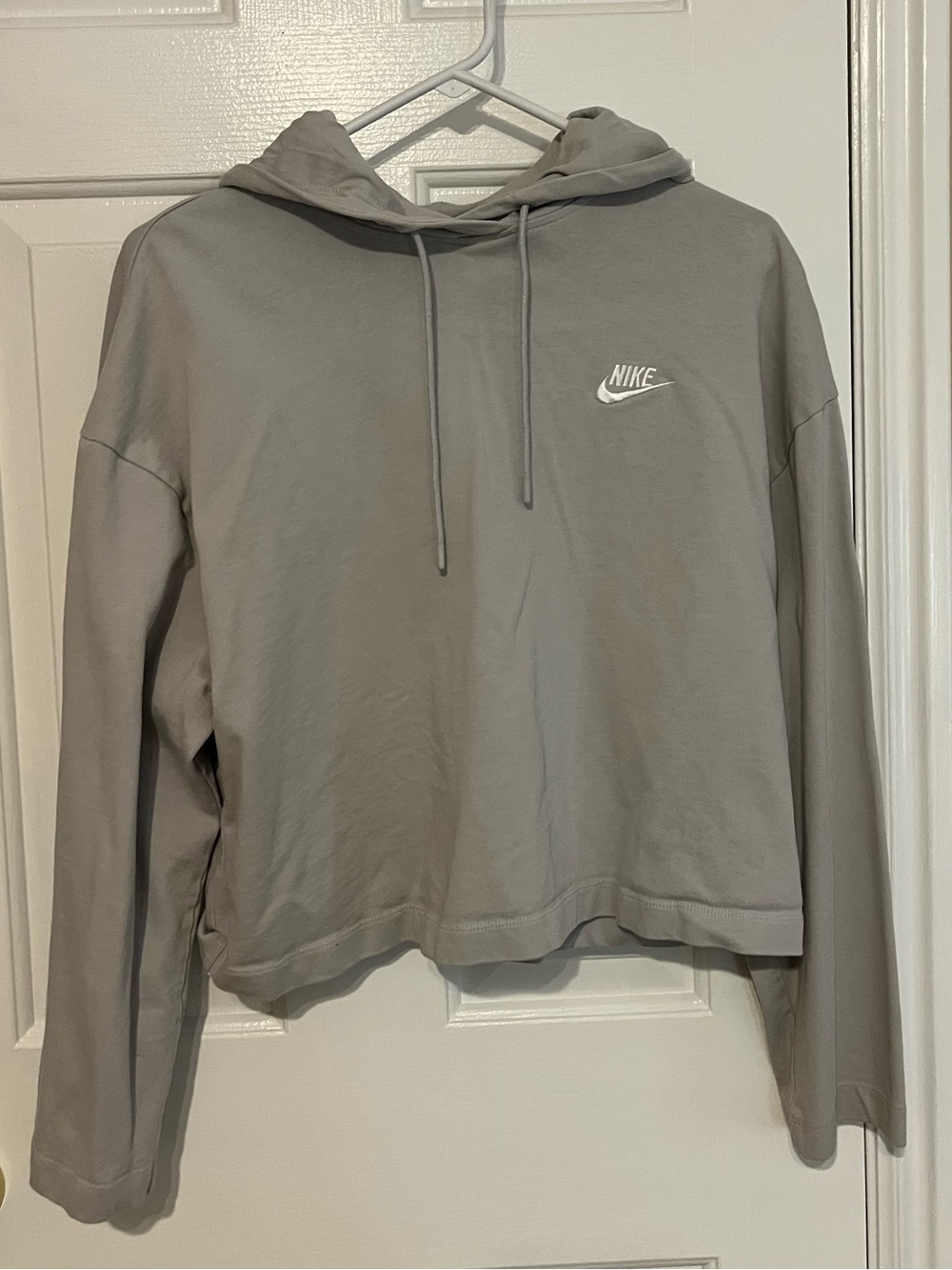 Nike Grayish Green Cropped Hoodie with White Logo